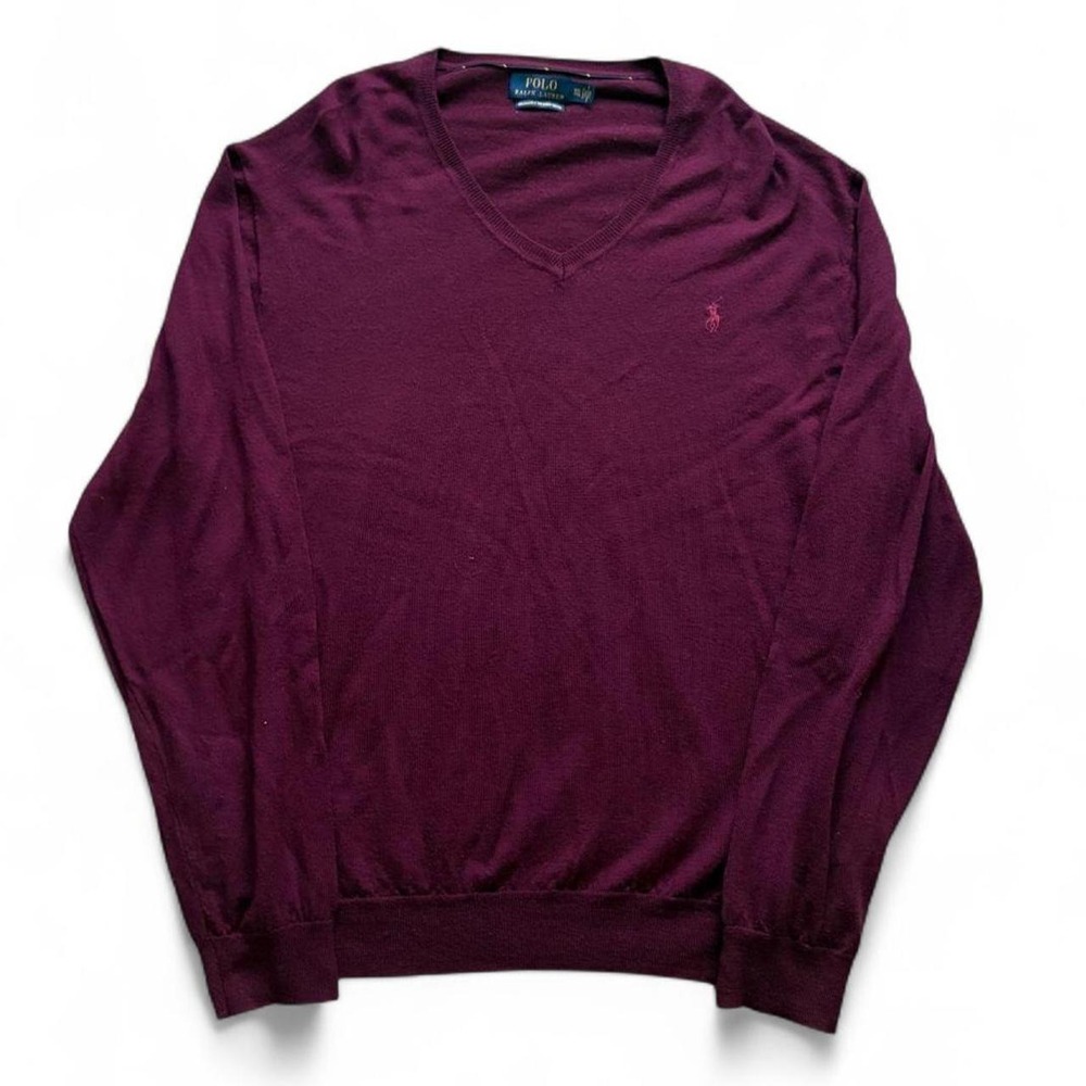 Polo Ralph Lauren Burgundy Merino Wool V-Neck Sweater Mens XXL Oversized